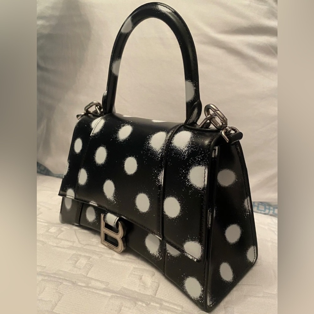 BALENCIAGA Hourglass Polka Dot Leather Black Bag - Picture 7 of 7
